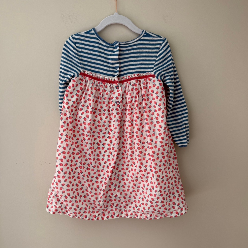 Baby Boden Girls Blue Striped Strawberry Print Cotton Dress 2-3Y 98cm Red Velvet - Picture 5 of 5